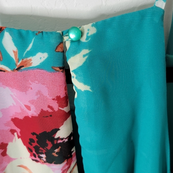 By & By Teal a d Pink Floral Halter Dress - Picture 6 of 6